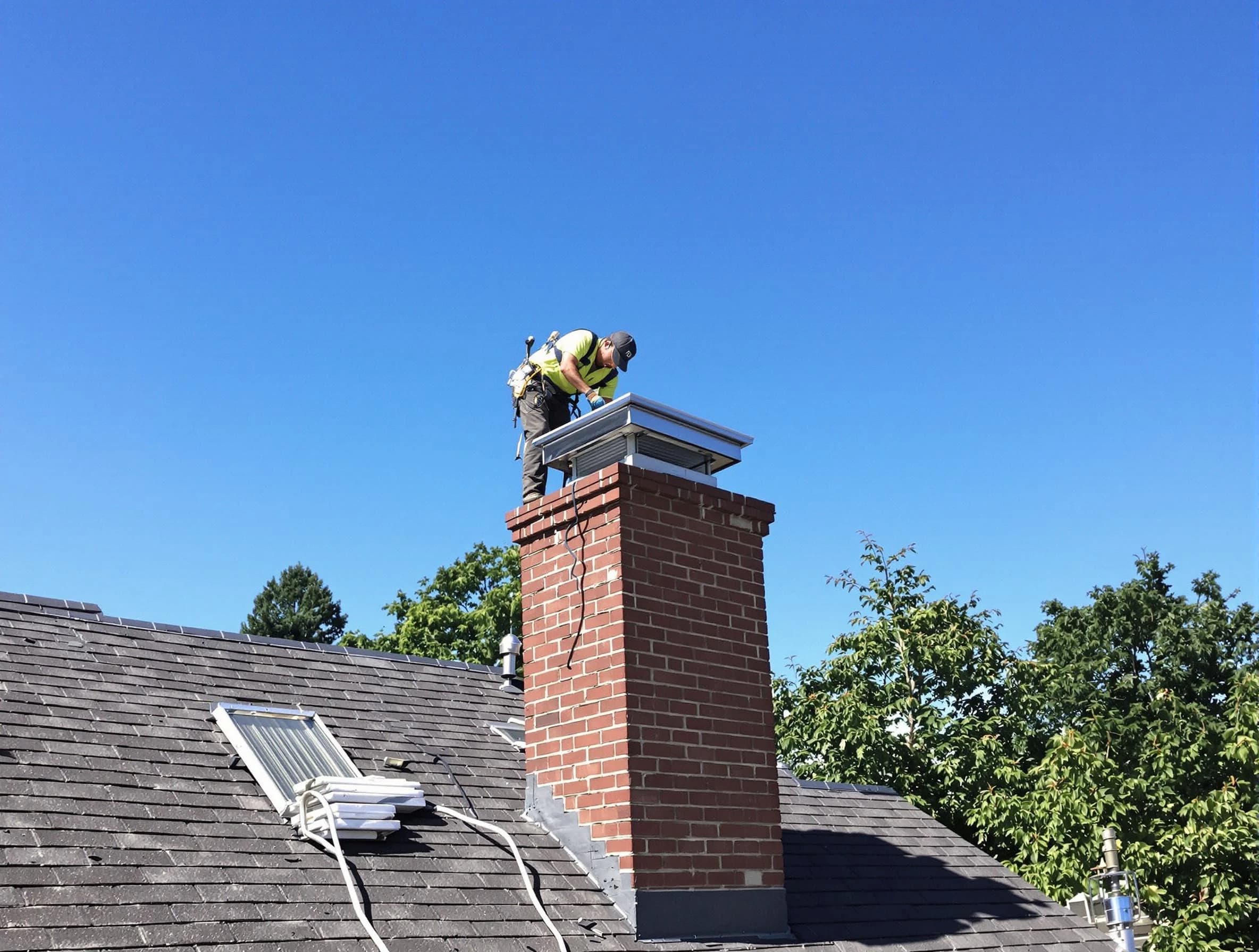 Midwest City Chimney Sweep technician measuring a chimney cap in Midwest City, OK