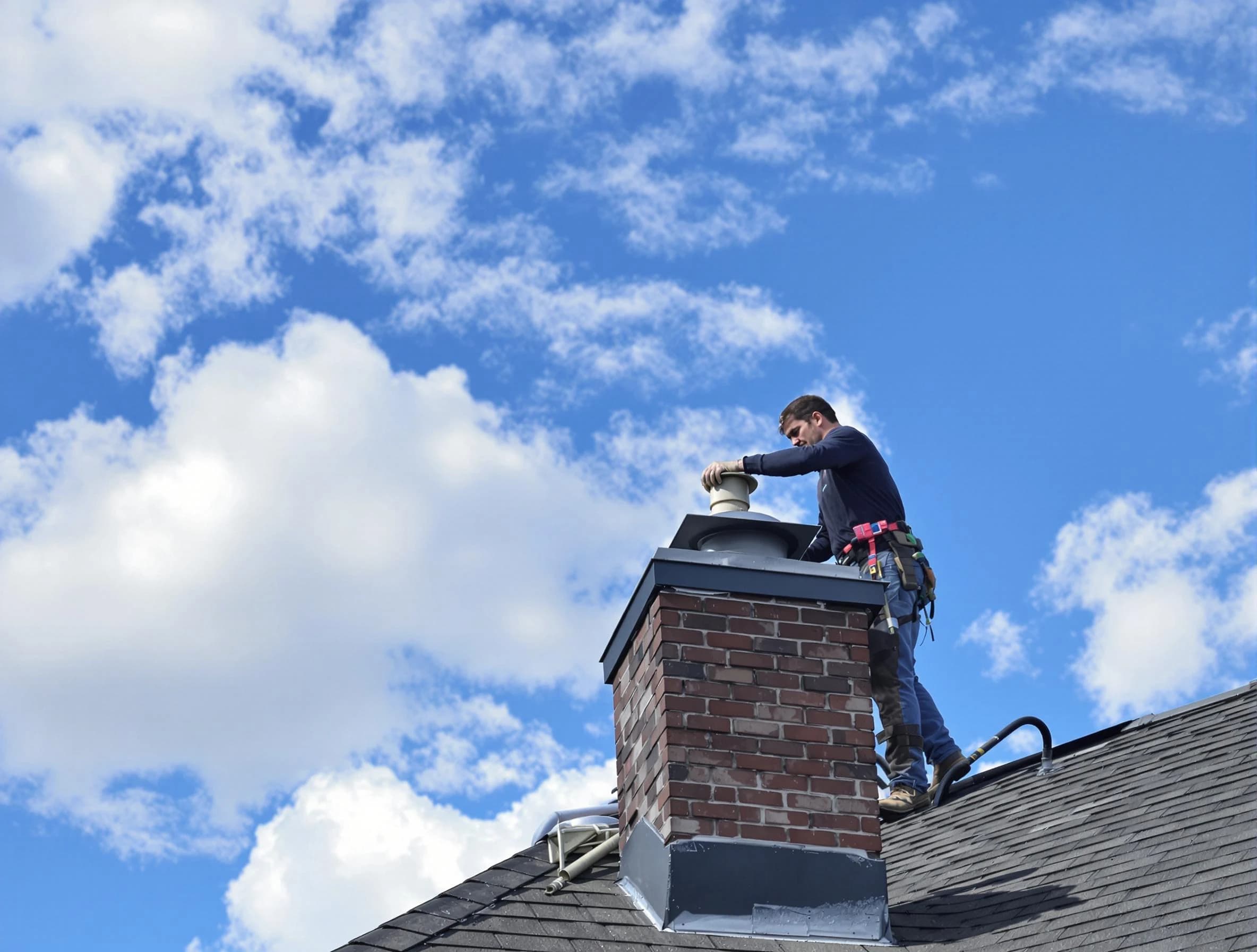 Midwest City Chimney Sweep installing a sturdy chimney cap in Midwest City, OK