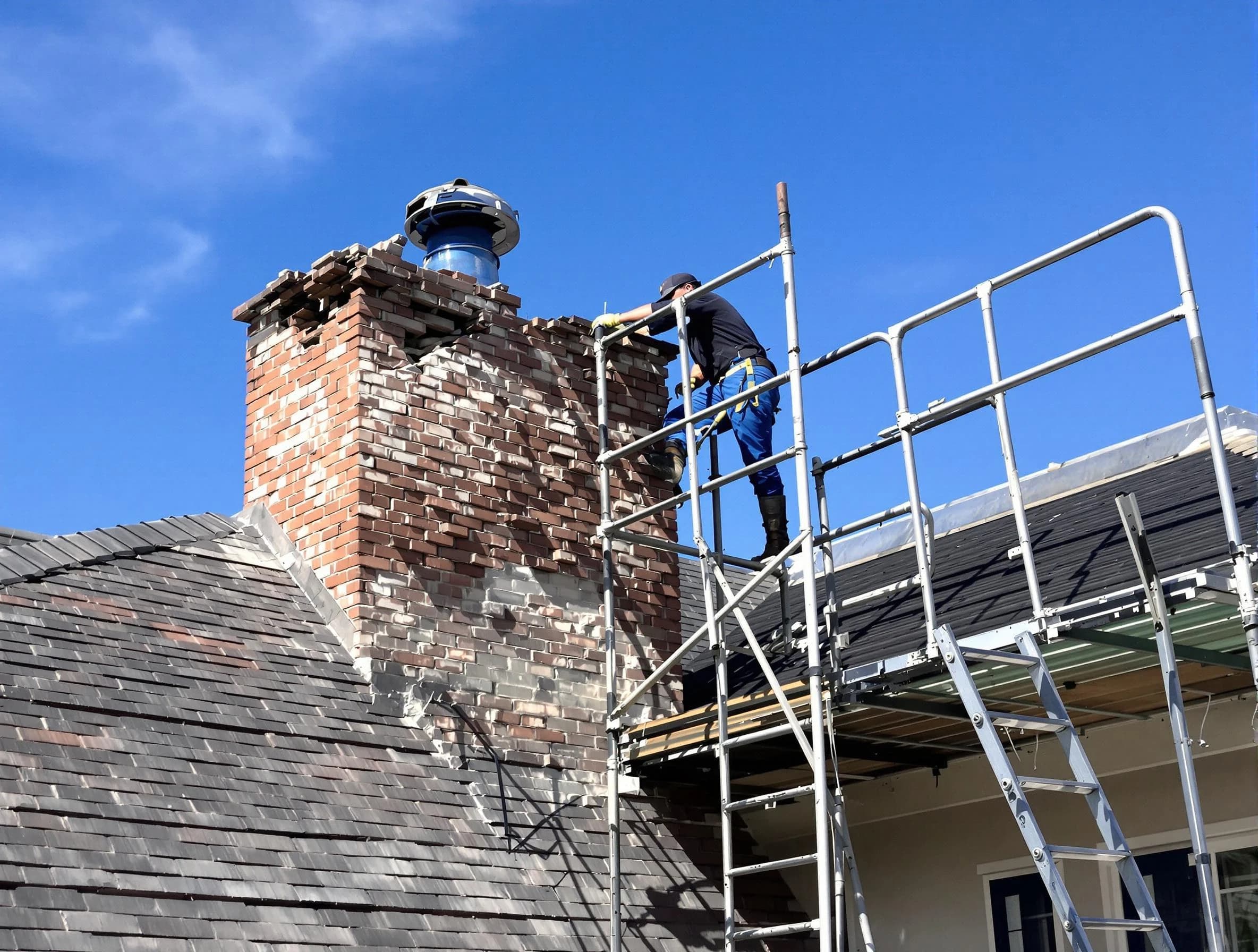 Rebuilding a chimney structure by Midwest City Chimney Sweep in Midwest City, OK