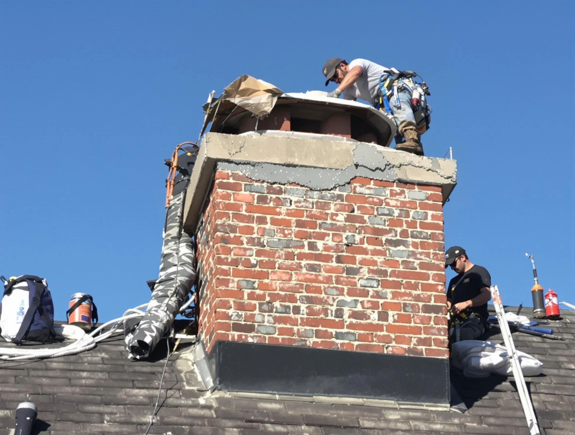 Midwest City Chimney Sweep installing a custom chimney crown in Midwest City, OK