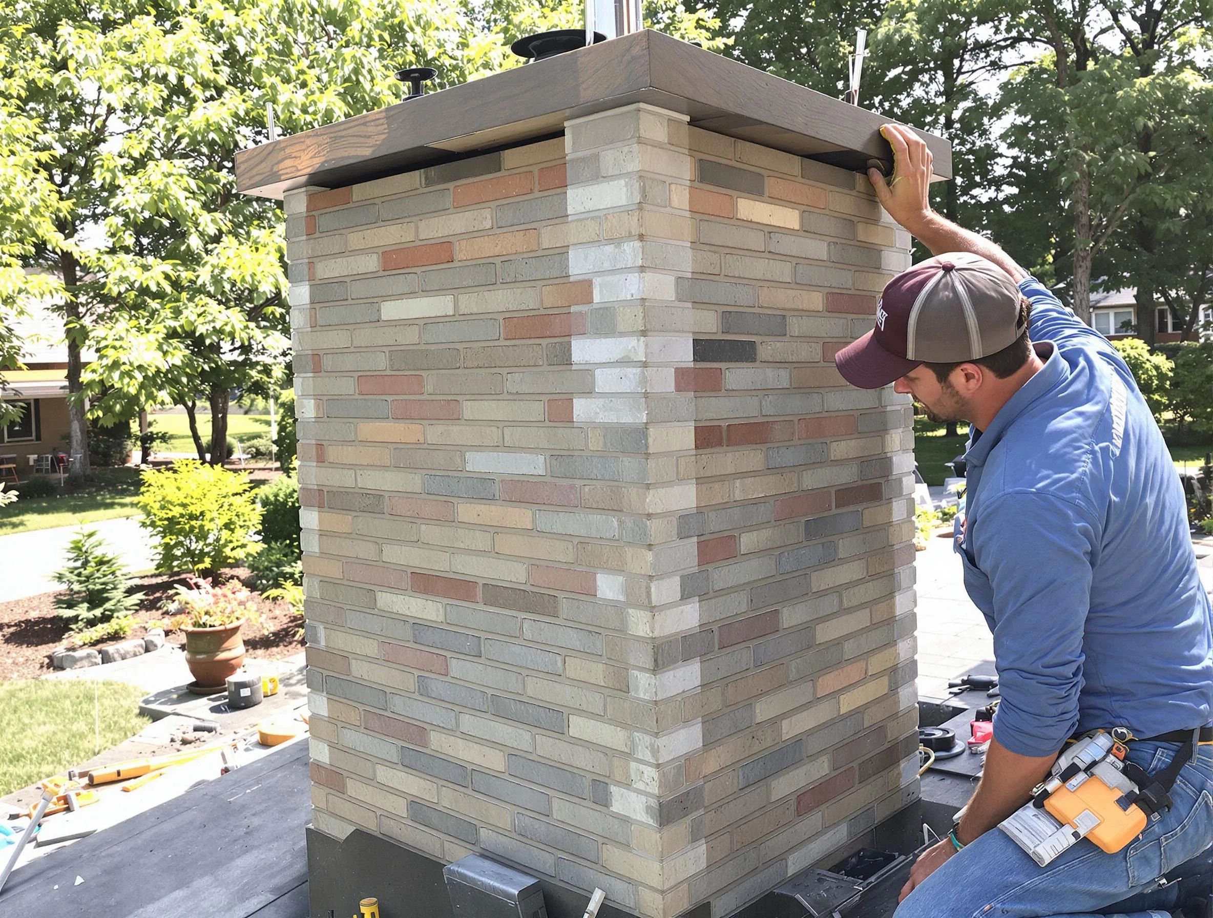 Midwest City Chimney Sweep completing a modern chimney remodel in Midwest City, OK